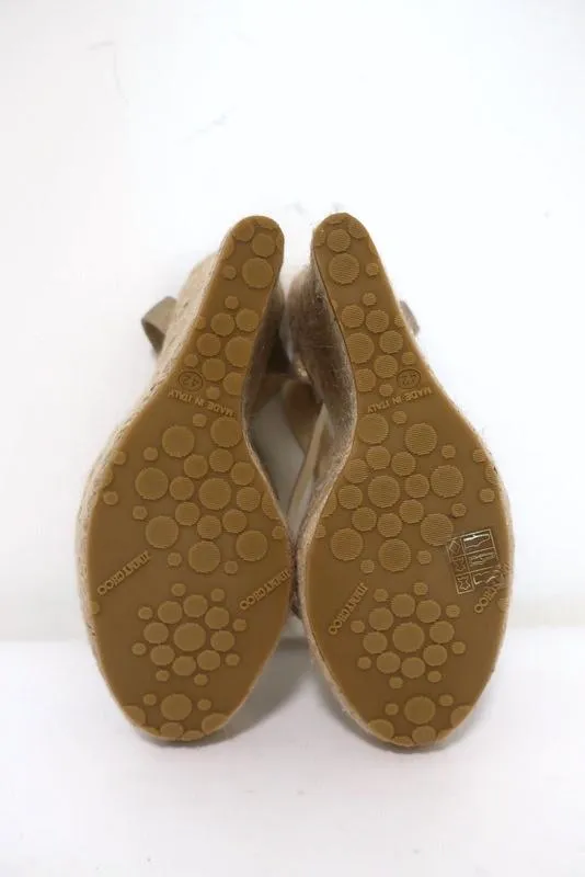 Jimmy Choo Phoenix Platform Espadrille Wedge Sandals Gold Metallic Size 42 NEW