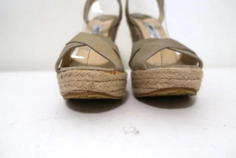 Jimmy Choo Phoenix Platform Espadrille Wedge Sandals Gold Metallic Size 42 NEW