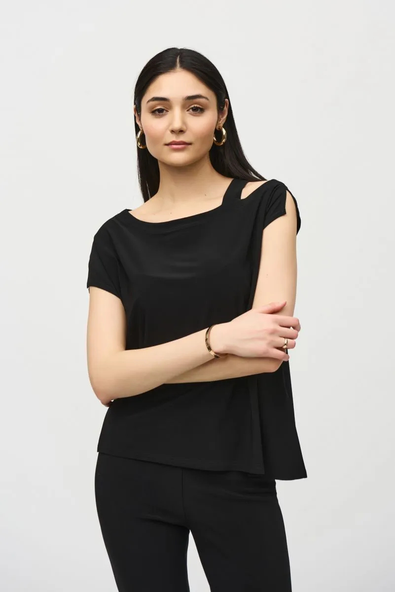 Joseph Ribkoff Asymmetric Cold Shoulder Strap Top 242084
