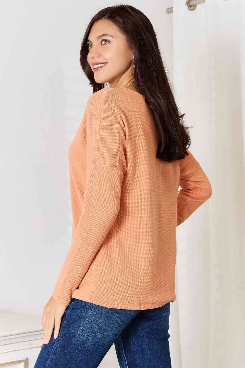 Julie Basic Bae Half Button Long Sleeve Top