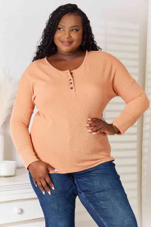 Julie Basic Bae Half Button Long Sleeve Top