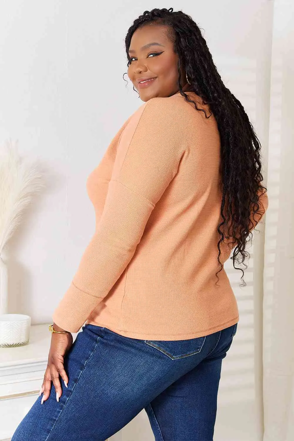 Julie Basic Bae Half Button Long Sleeve Top