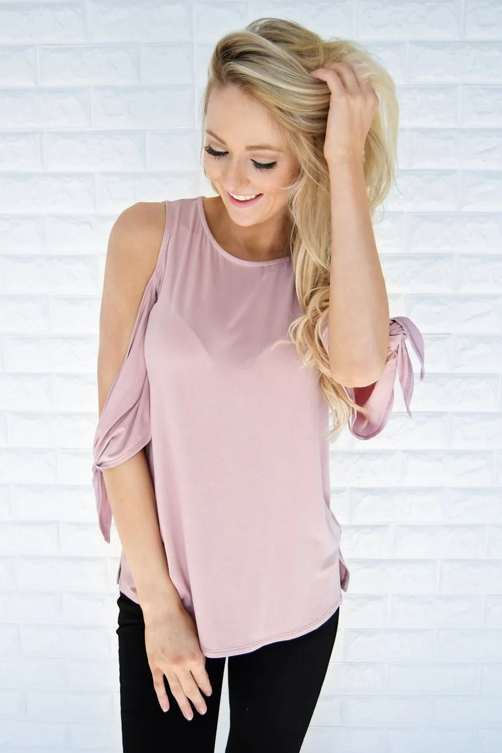 Just My Type Cold Shoulder Top ~ Mauve