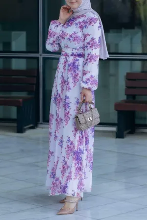 Karine lantern-sleeve floral-print dress