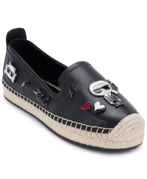 Karl Lagerfeld Paris Women's Michaela Slip On Embellished Flat Espadrille Platform, Black, 8.5