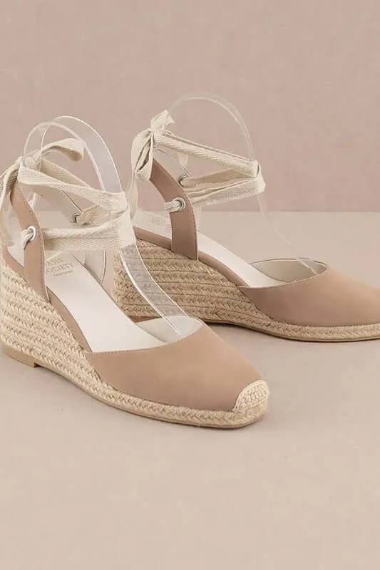 Kate Lace Up Espadrille Wedge Sandal in Beige