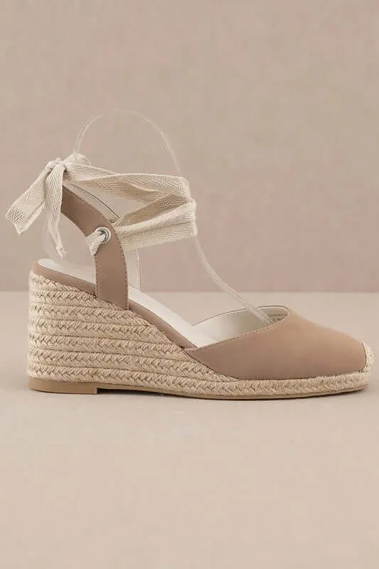 Kate Lace Up Espadrille Wedge Sandal in Beige
