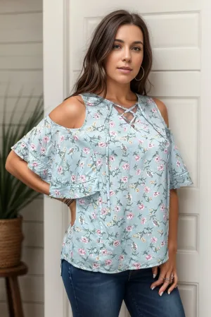 Katie - Blue Floral Cold Shoulder
