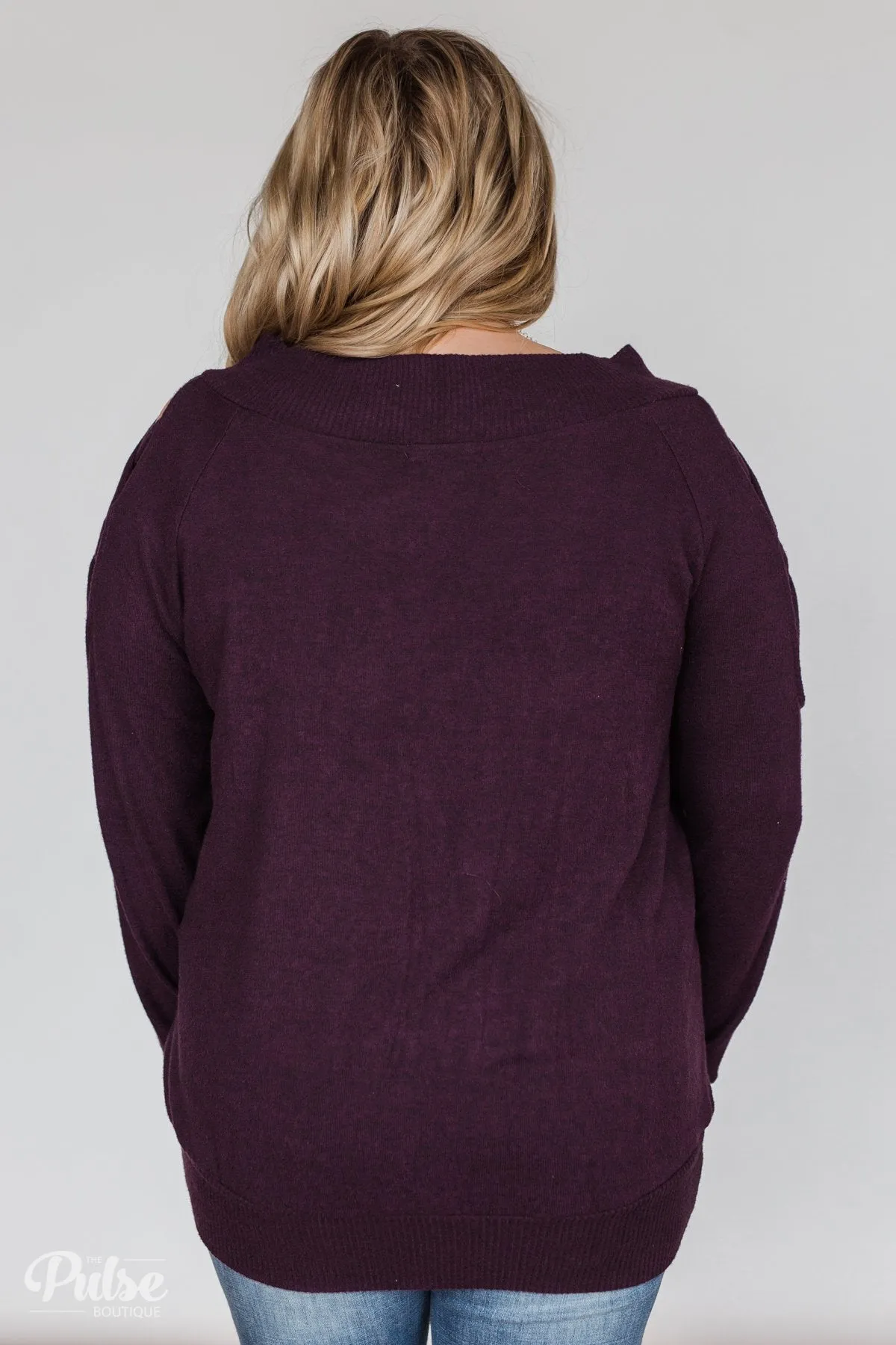 Keep Holding On Sleeve Detail Sweater- Eggplant
