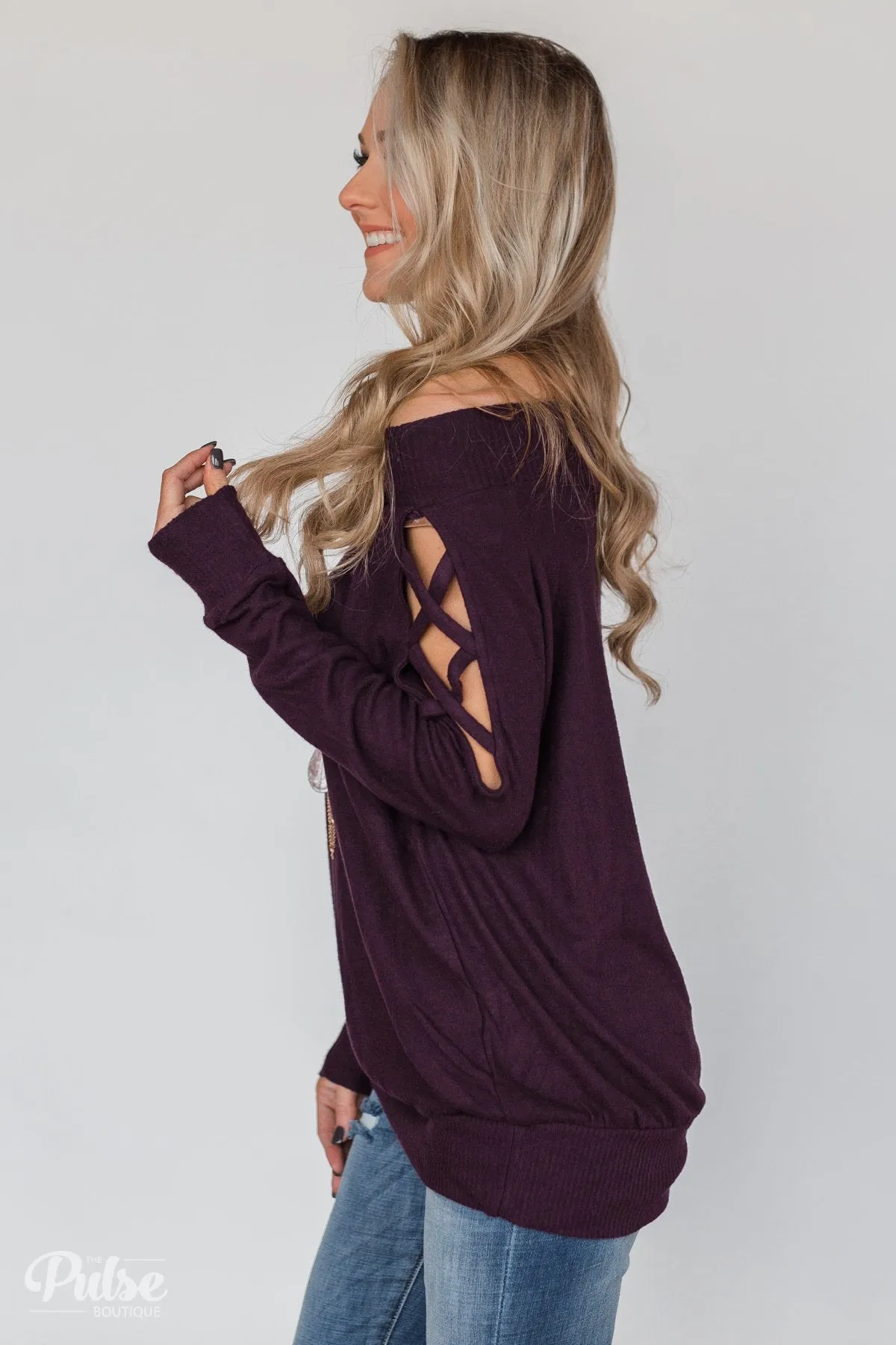 Keep Holding On Sleeve Detail Sweater- Eggplant