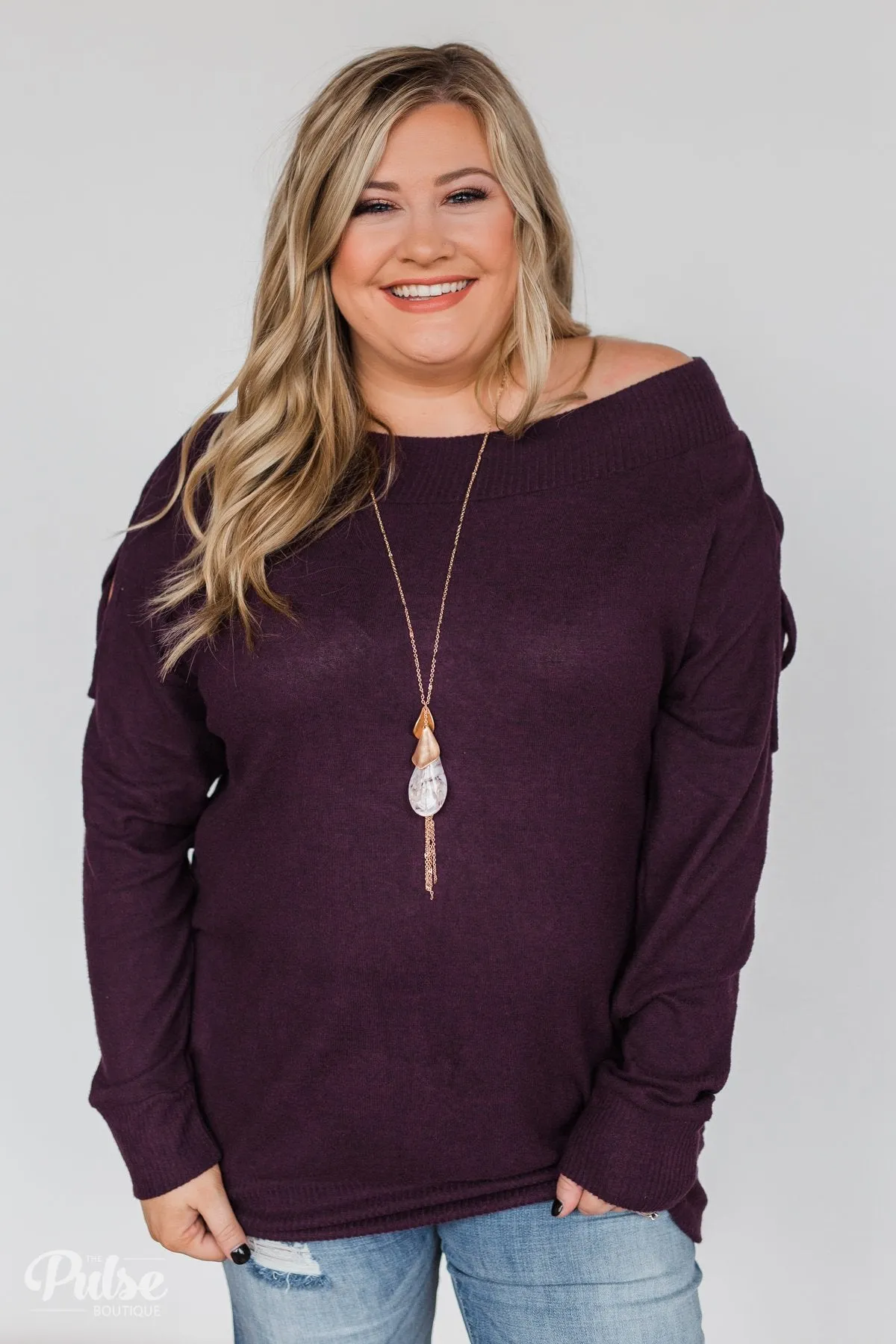 Keep Holding On Sleeve Detail Sweater- Eggplant