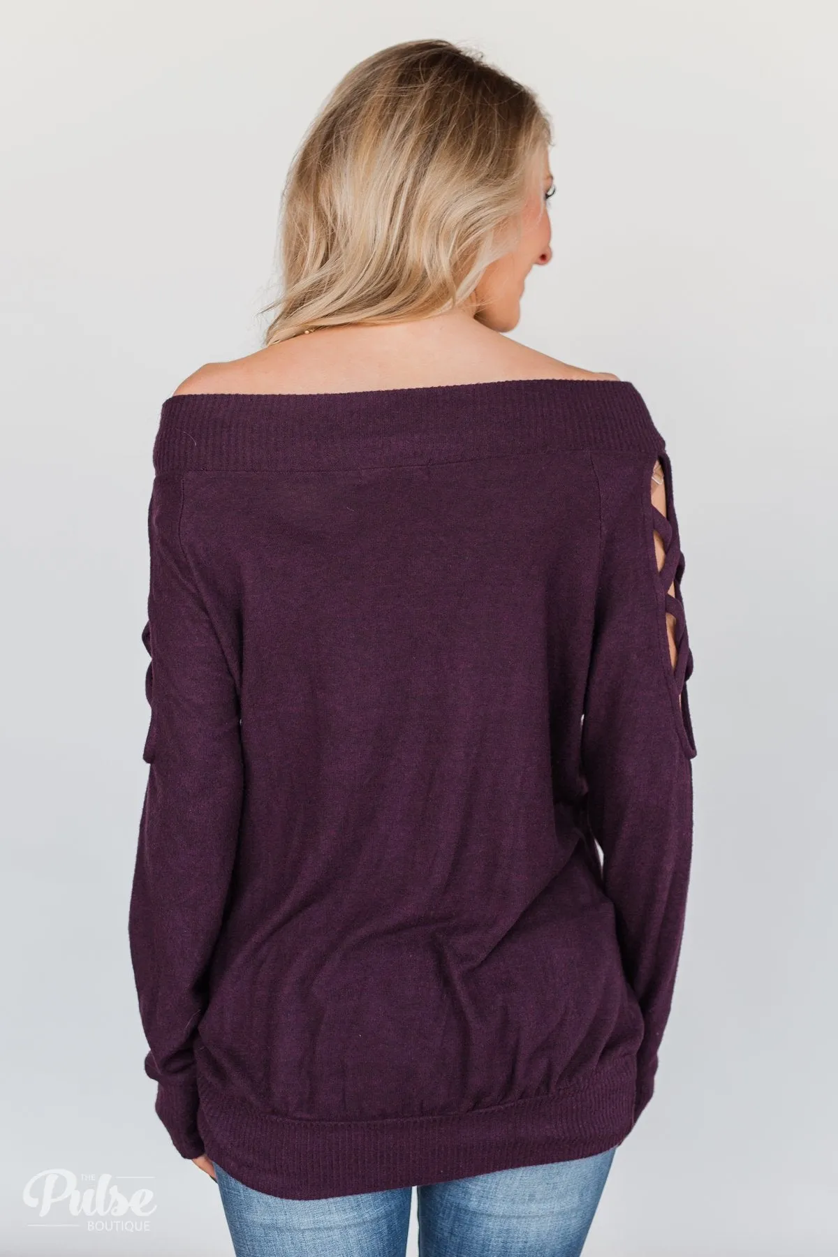 Keep Holding On Sleeve Detail Sweater- Eggplant
