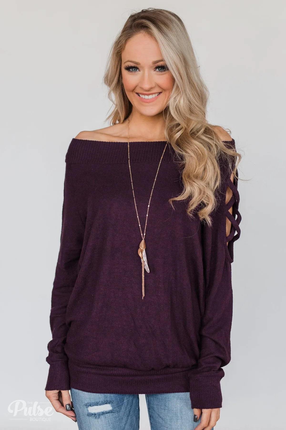 Keep Holding On Sleeve Detail Sweater- Eggplant
