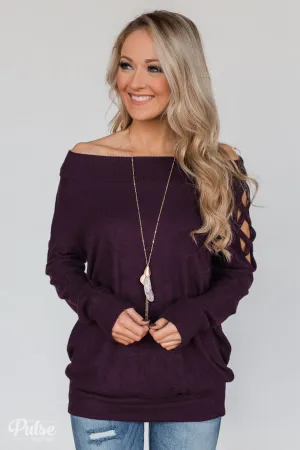 Keep Holding On Sleeve Detail Sweater- Eggplant