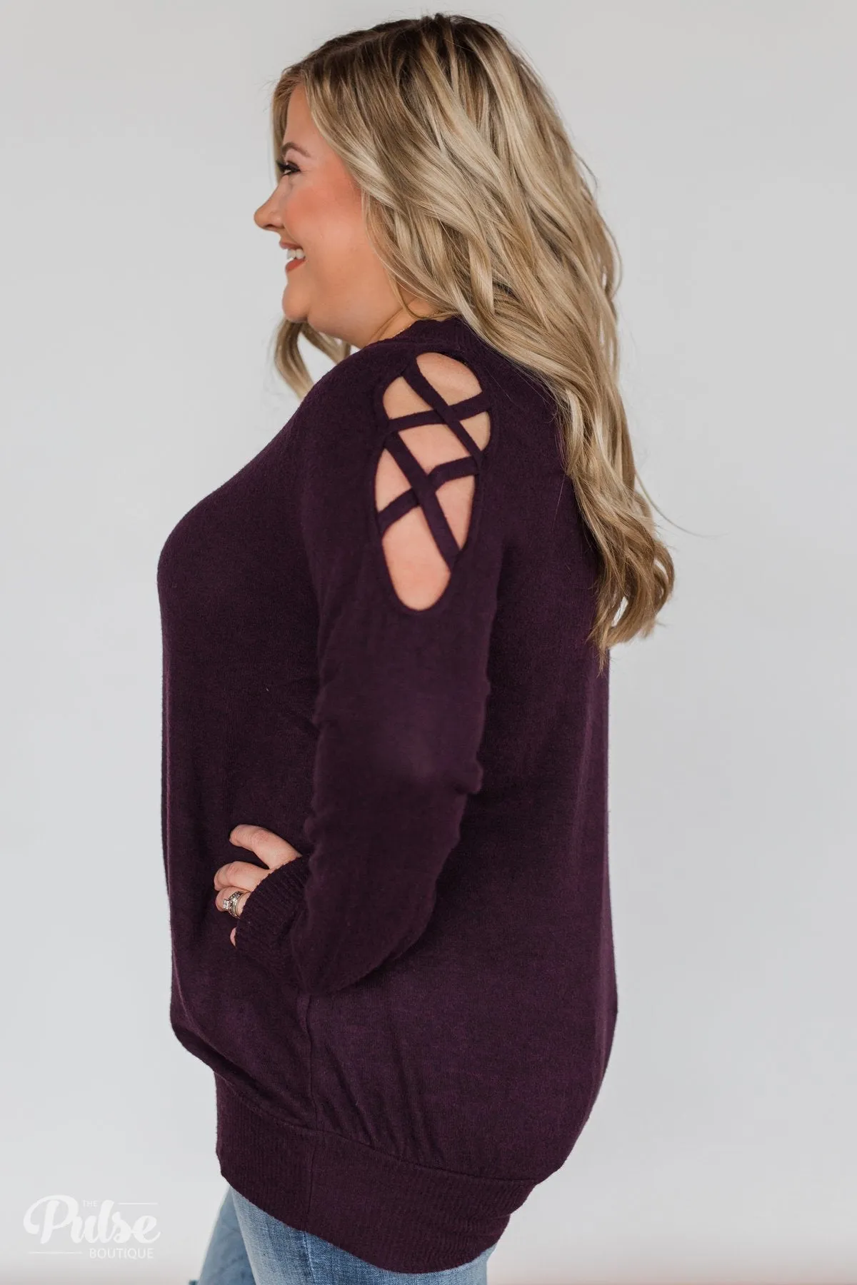 Keep Holding On Sleeve Detail Sweater- Eggplant