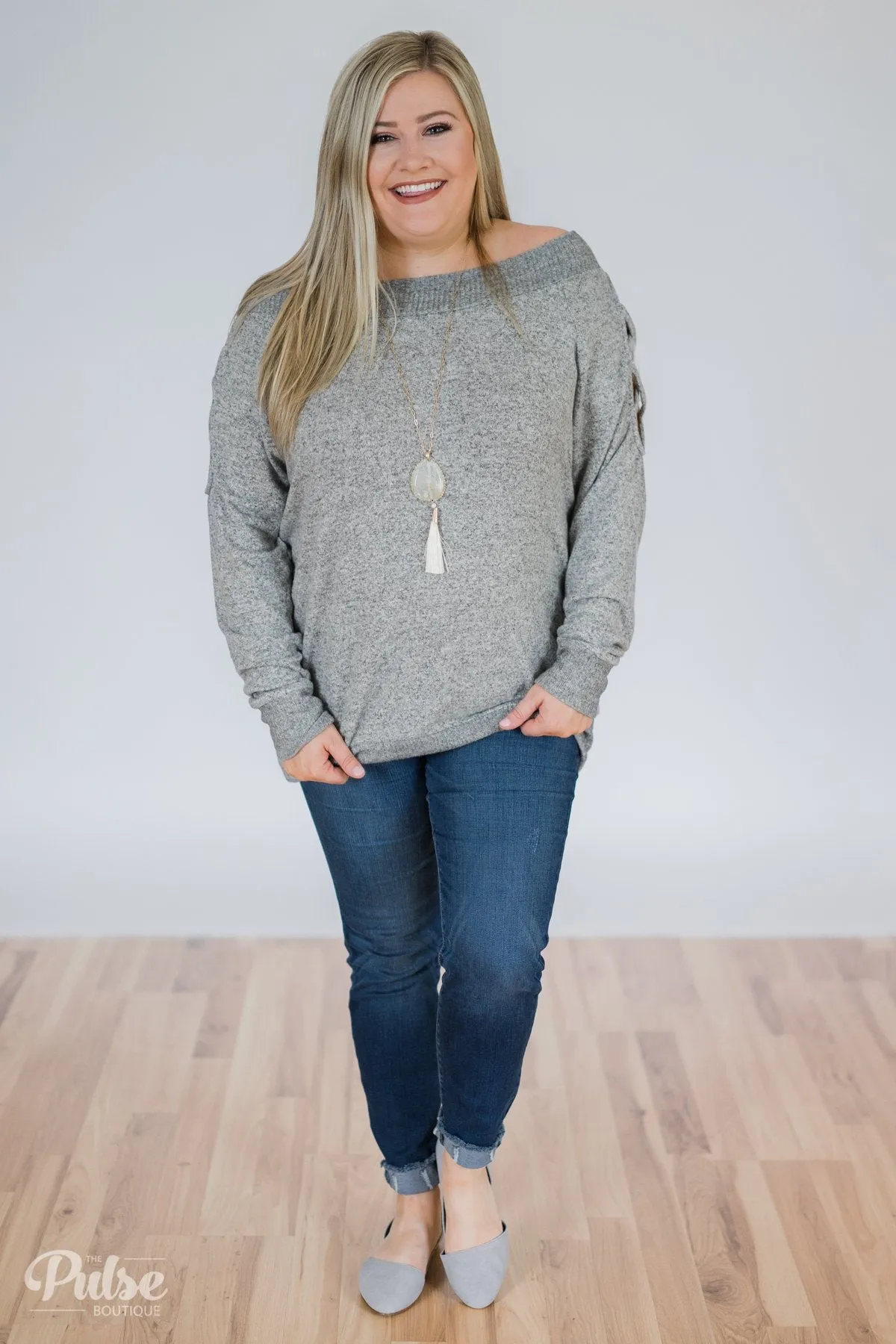 Keep Holding On Sleeve Detail Sweater- Heather Grey