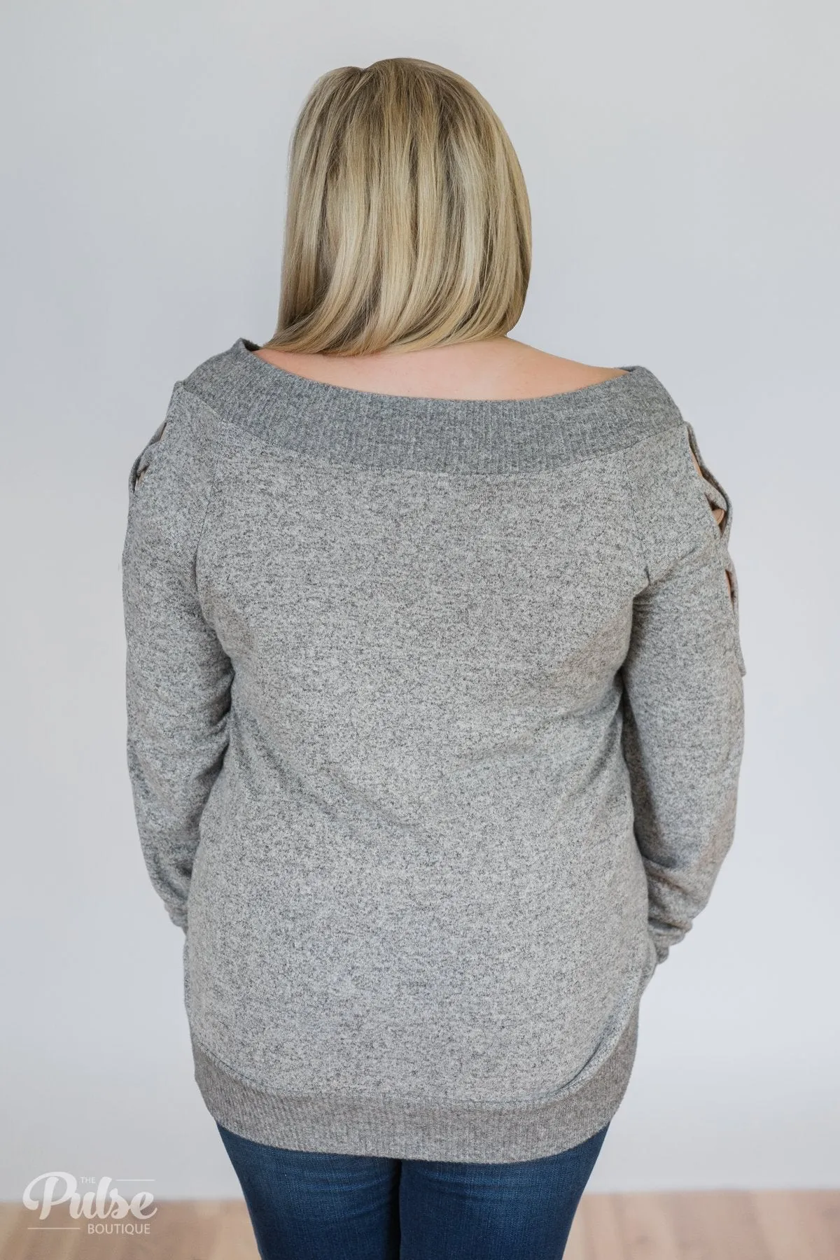Keep Holding On Sleeve Detail Sweater- Heather Grey
