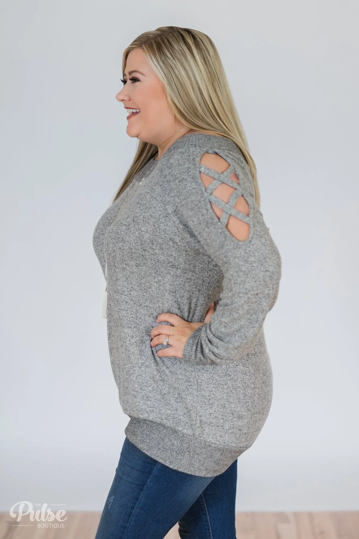 Keep Holding On Sleeve Detail Sweater- Heather Grey