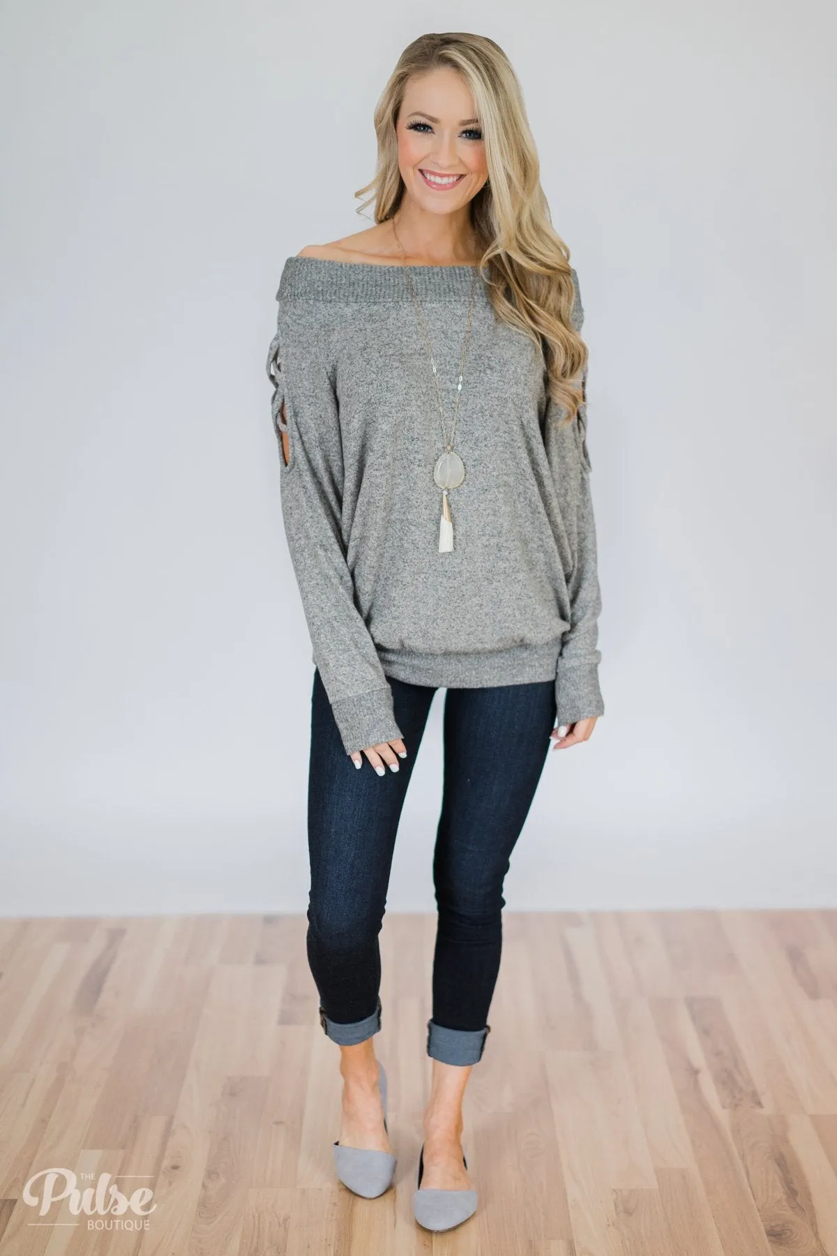 Keep Holding On Sleeve Detail Sweater- Heather Grey