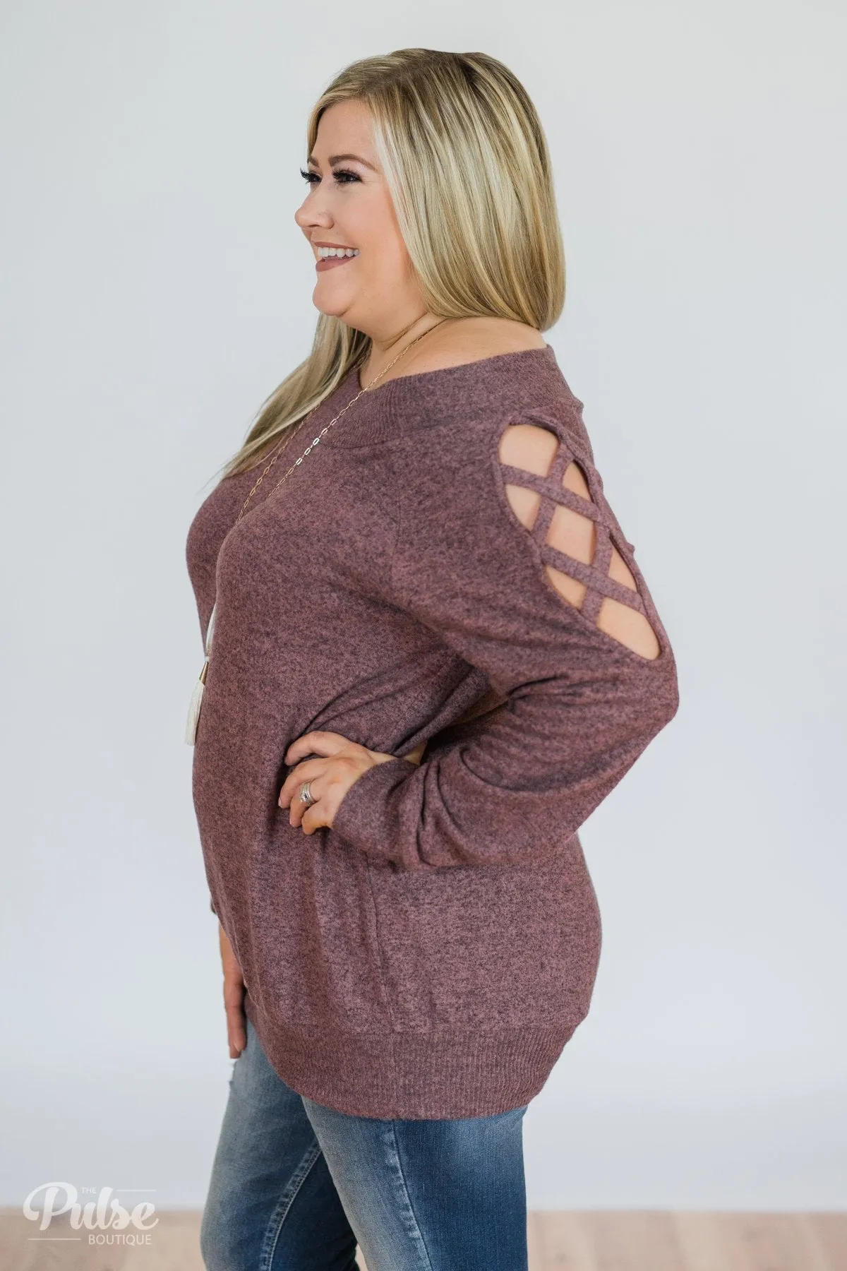 Keep Holding On Sleeve Detail Sweater- Heathered Mauve