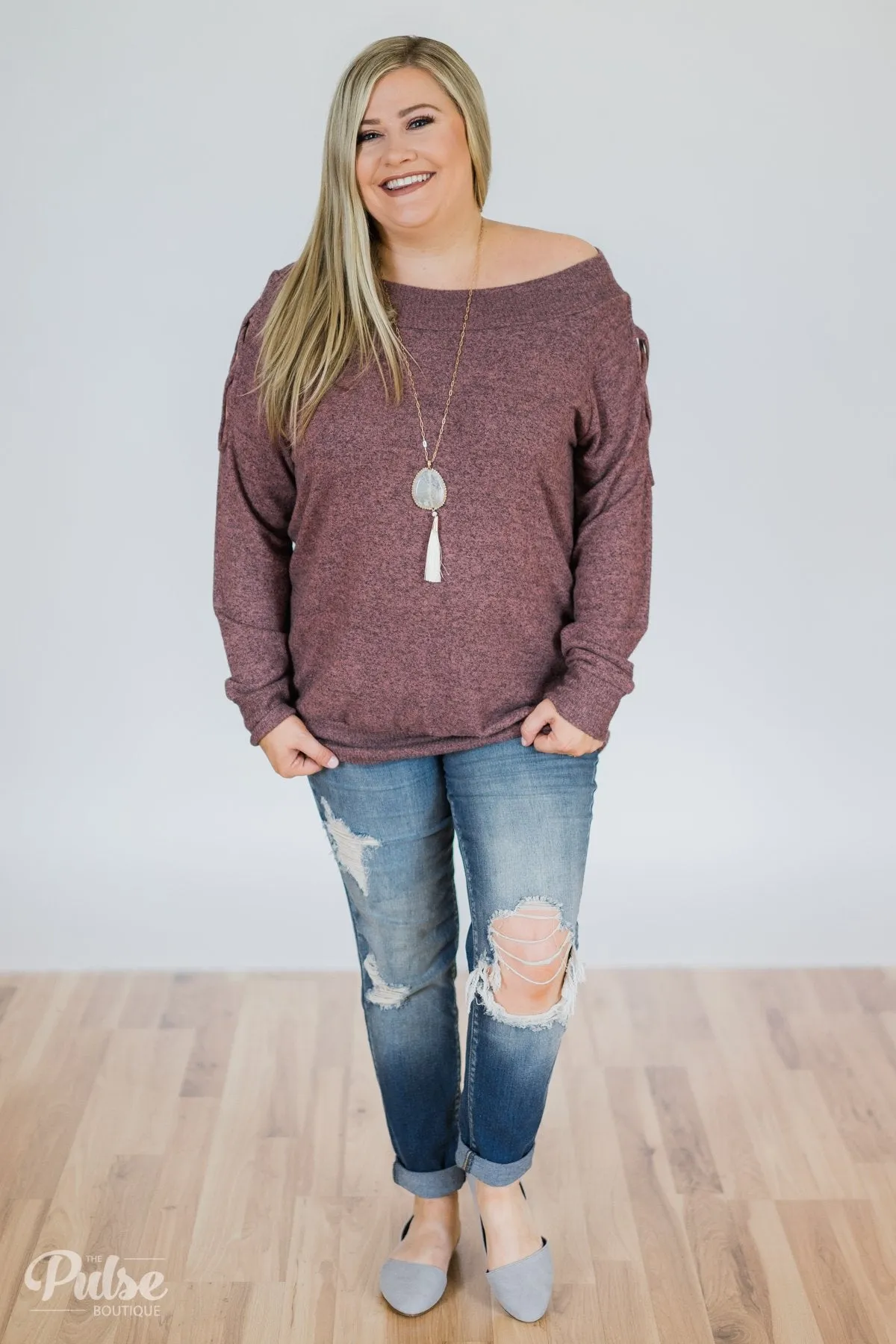 Keep Holding On Sleeve Detail Sweater- Heathered Mauve