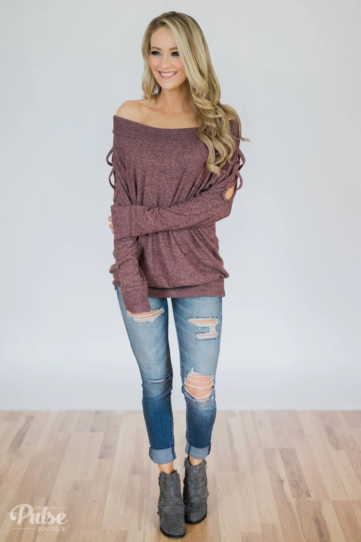 Keep Holding On Sleeve Detail Sweater- Heathered Mauve