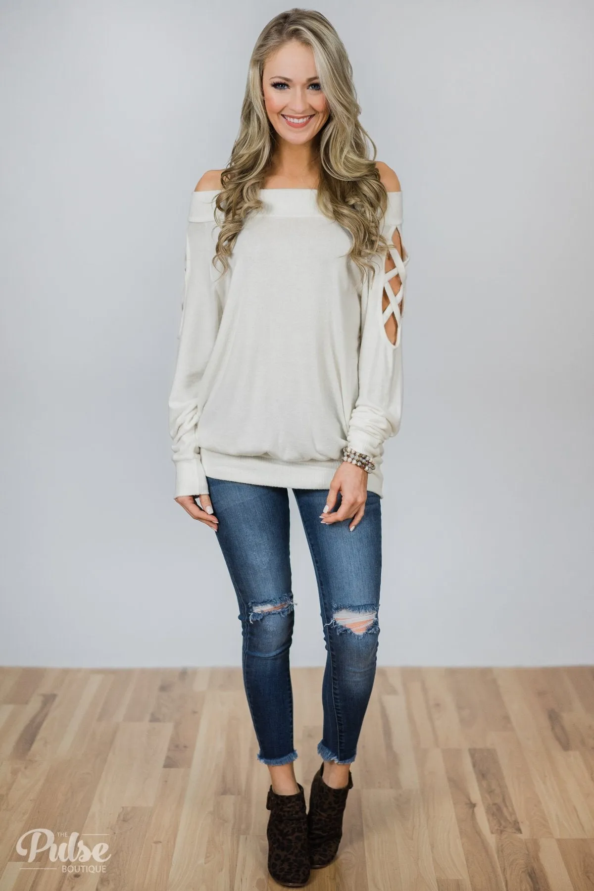 Keep Holding On Sleeve Detail Sweater- Ivory