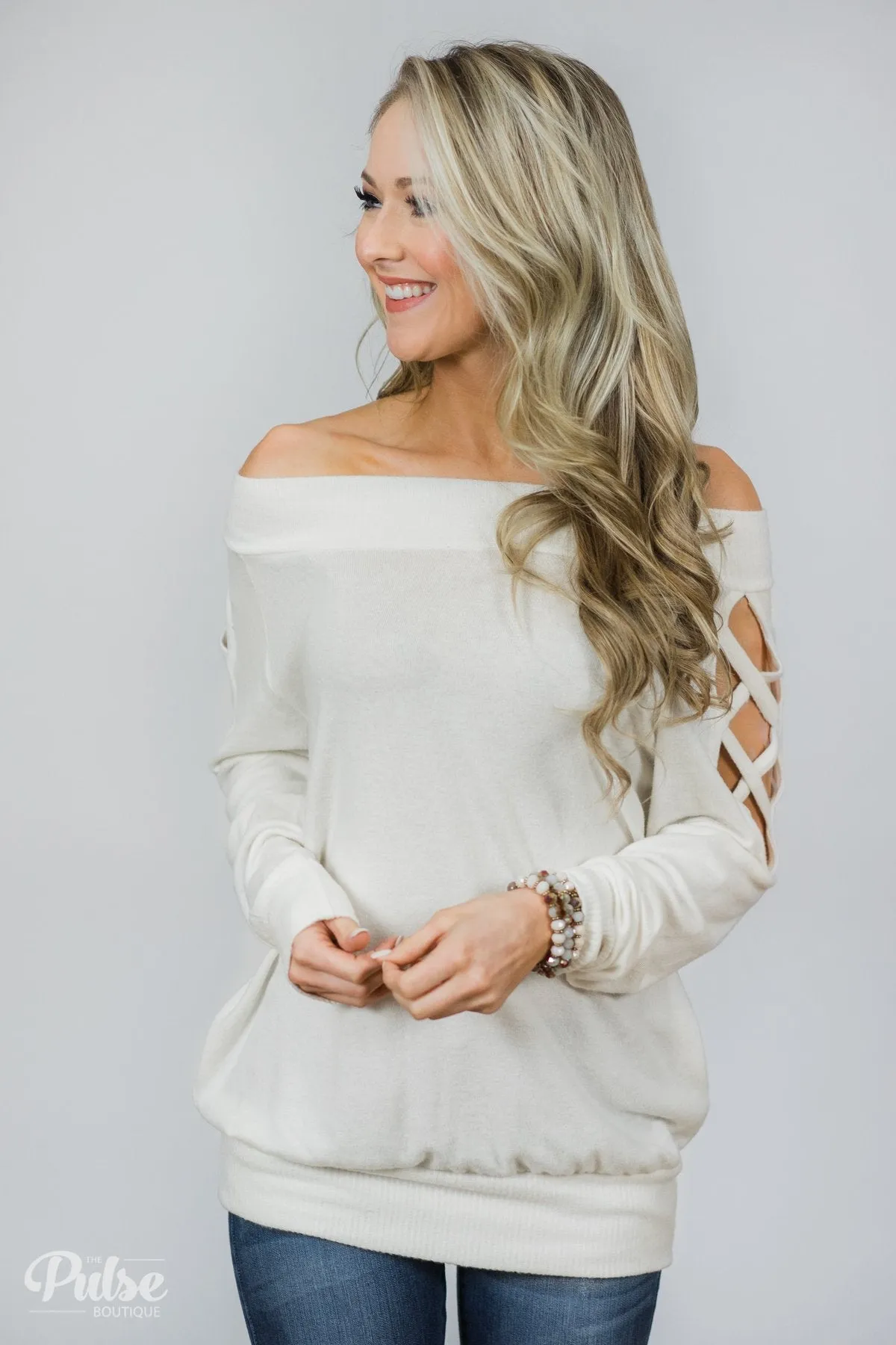 Keep Holding On Sleeve Detail Sweater- Ivory