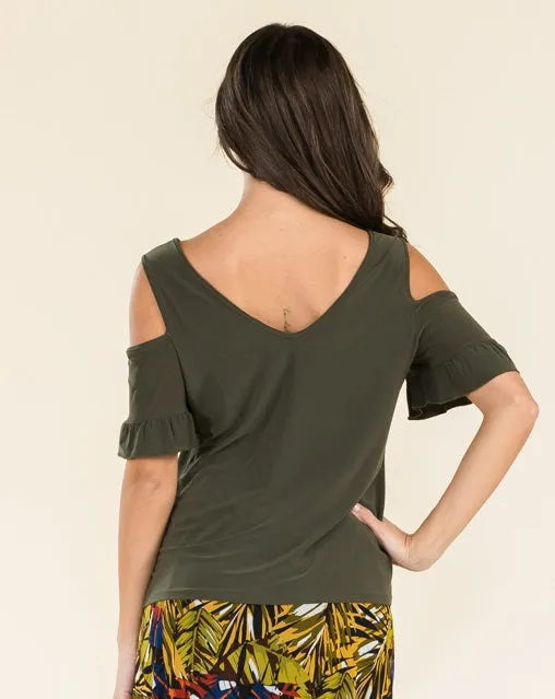 KEYHOLE BABY RUFFLE COLD SHOULDER TOP