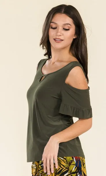 KEYHOLE BABY RUFFLE COLD SHOULDER TOP