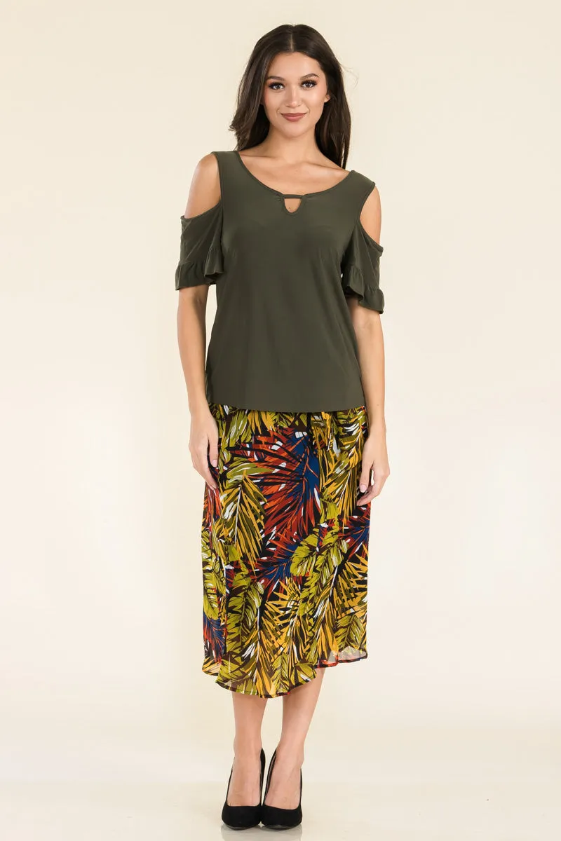 KEYHOLE BABY RUFFLE COLD SHOULDER TOP