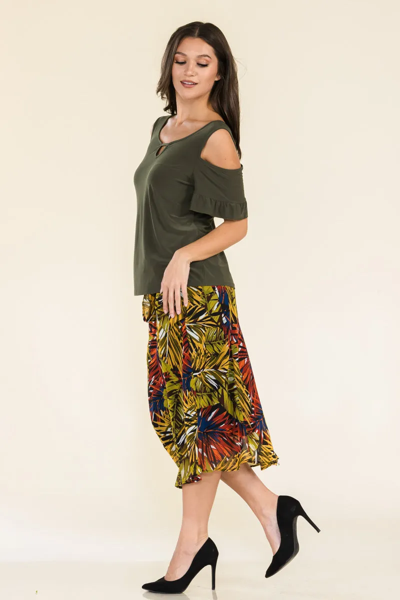 KEYHOLE BABY RUFFLE COLD SHOULDER TOP