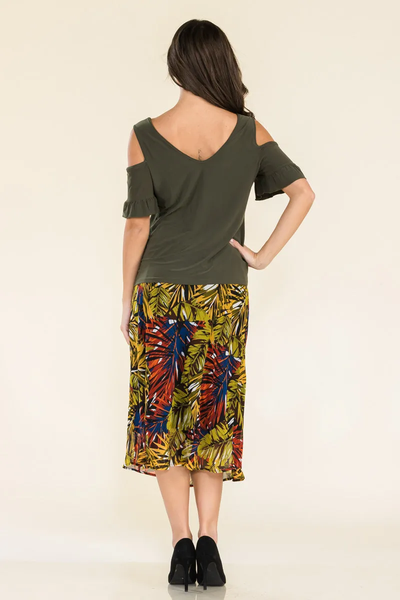 KEYHOLE BABY RUFFLE COLD SHOULDER TOP