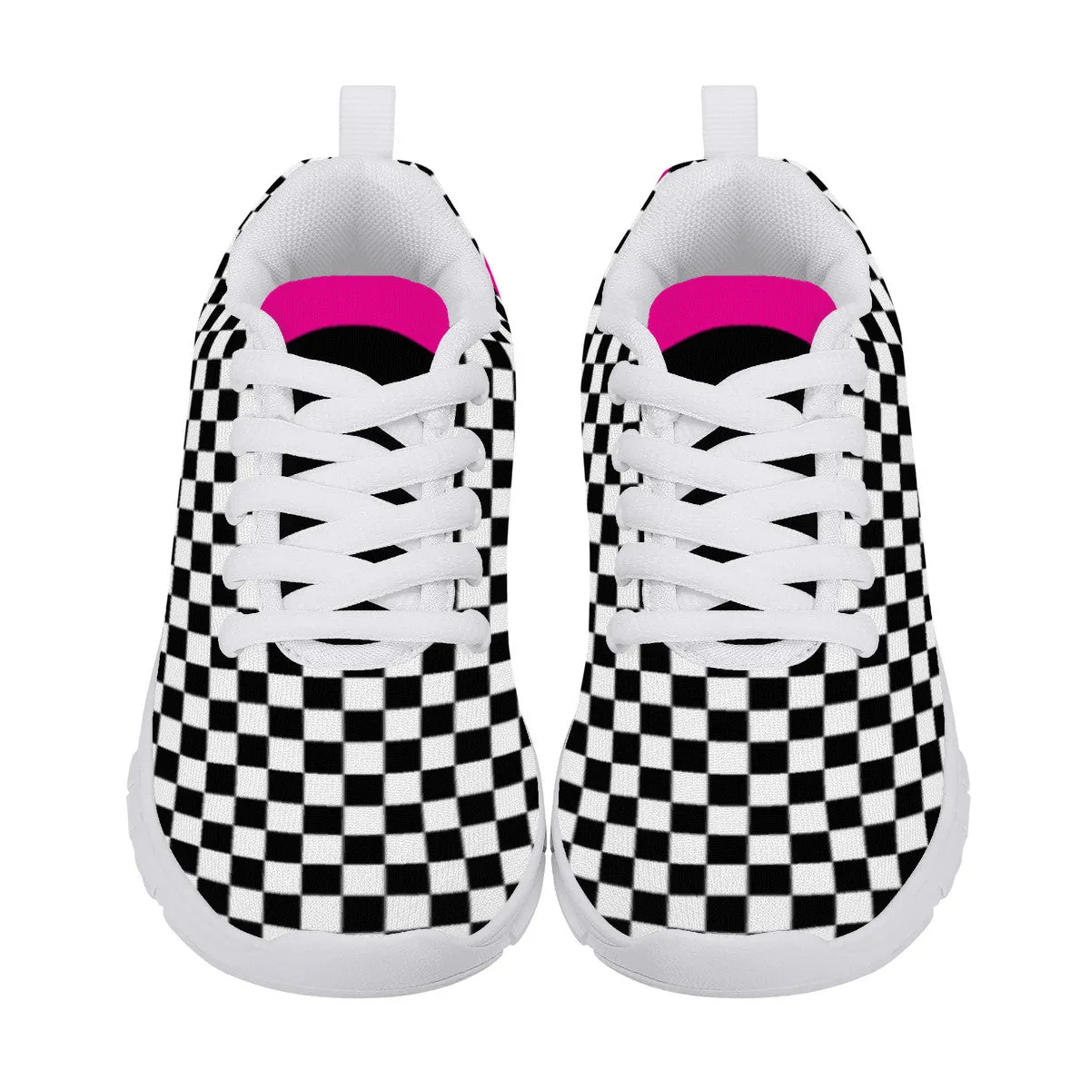 Kids Dance Sneakers - Checkered Black - White - Pink