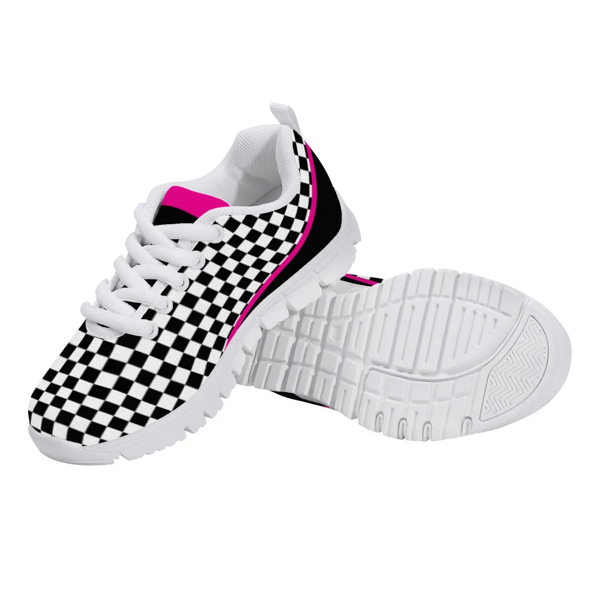 Kids Dance Sneakers - Checkered Black - White - Pink