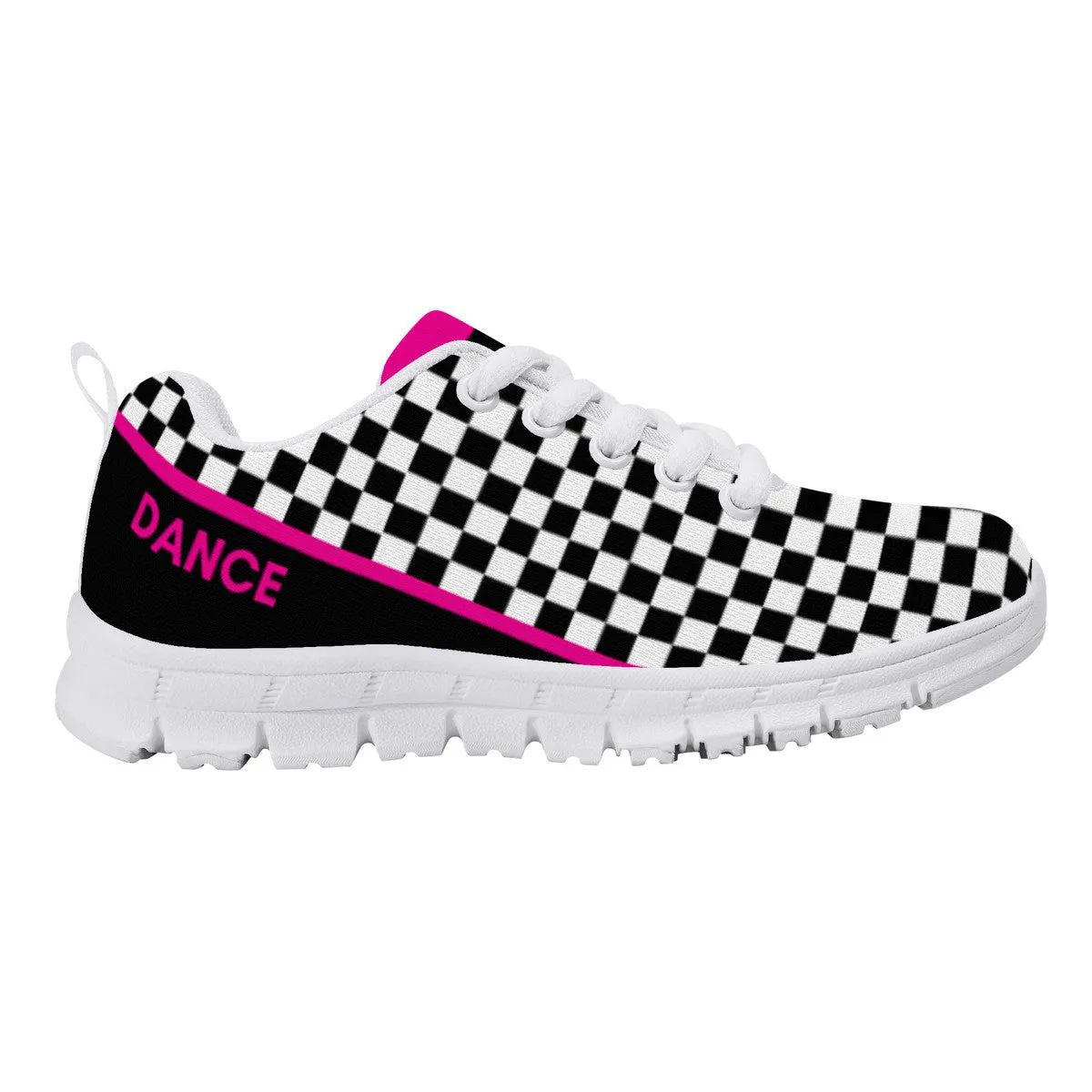 Kids Dance Sneakers - Checkered Black - White - Pink