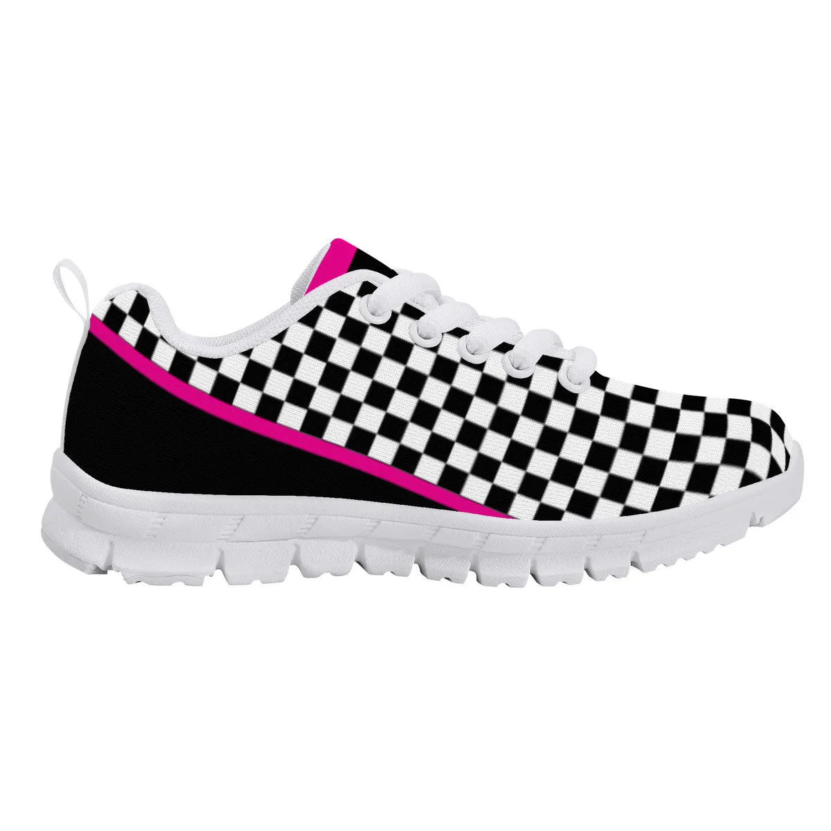 Kids Dance Sneakers - Checkered Black - White - Pink