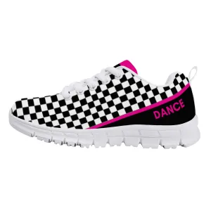 Kids Dance Sneakers - Checkered Black - White - Pink
