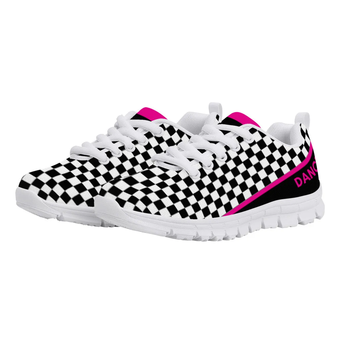 Kids Dance Sneakers - Checkered Black - White - Pink