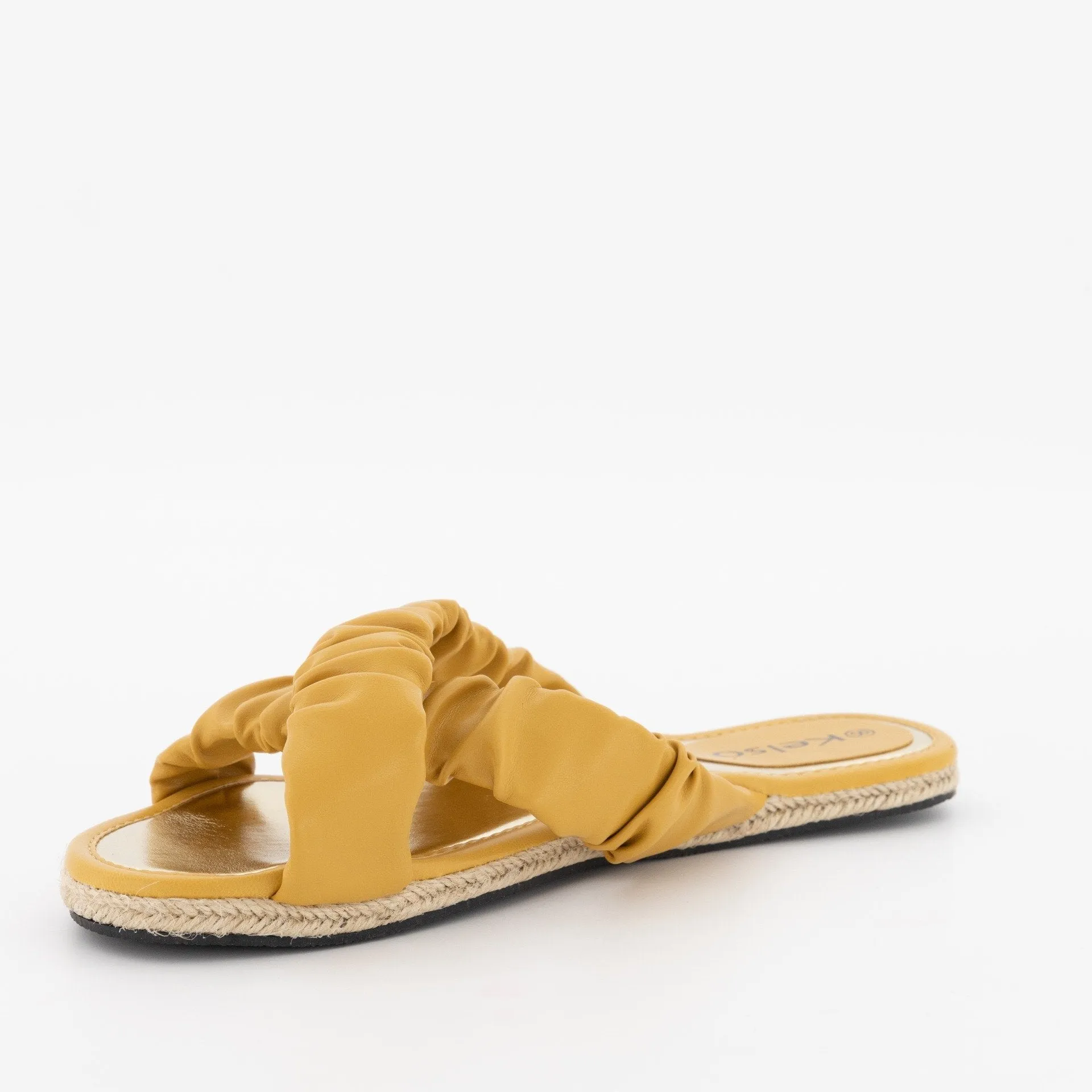 Ladies Pleated Espadrille Push-In Sandal - Mustard
