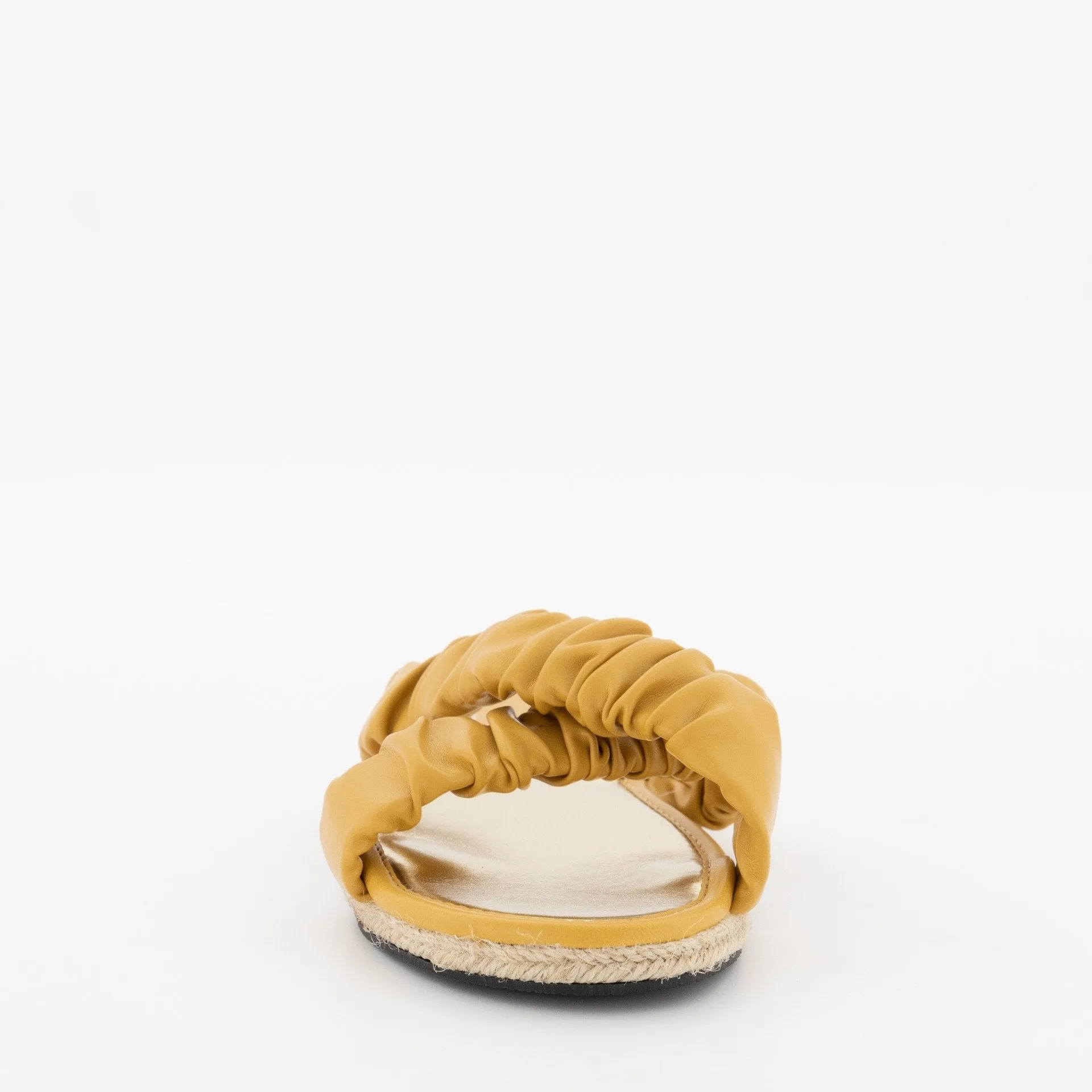 Ladies Pleated Espadrille Push-In Sandal - Mustard