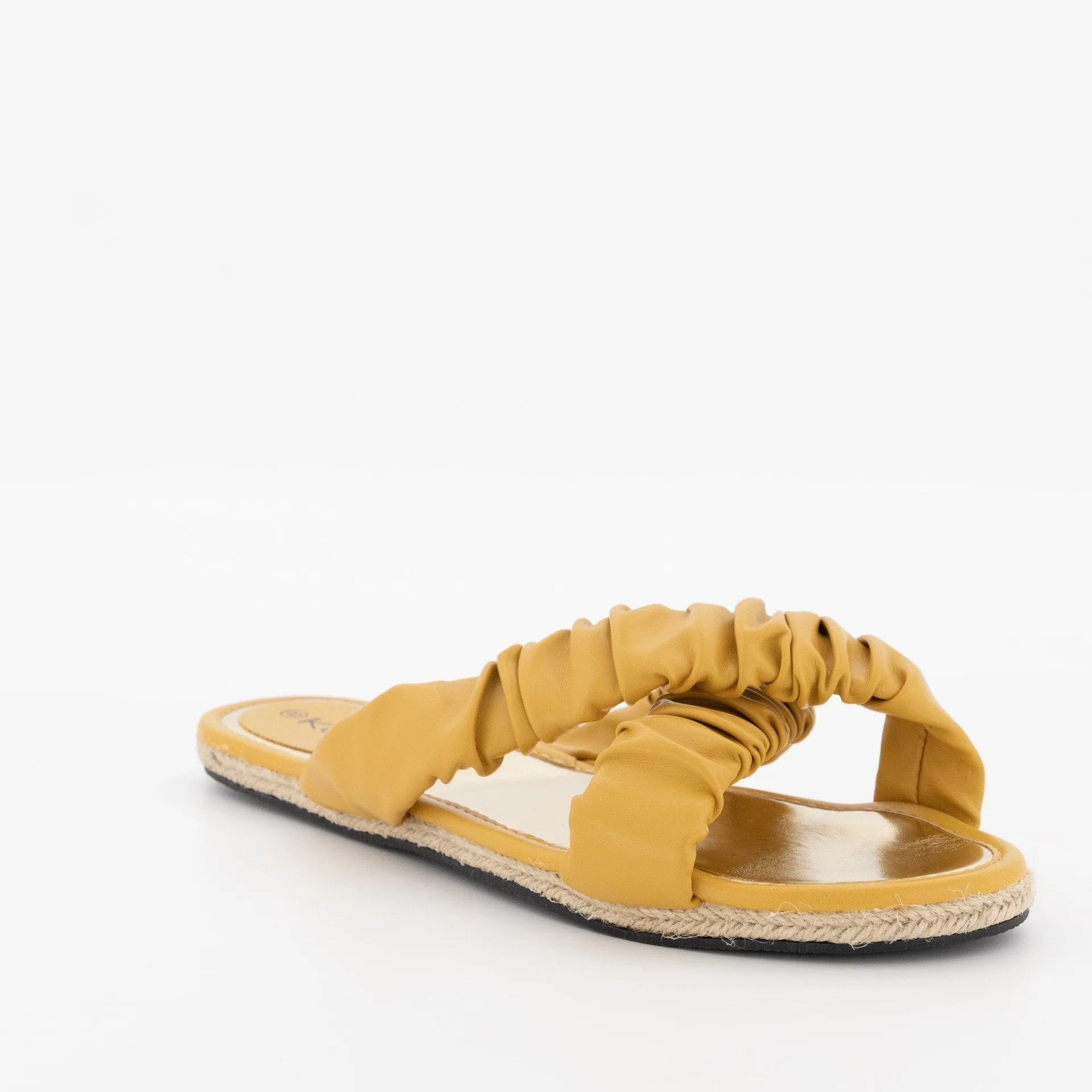 Ladies Pleated Espadrille Push-In Sandal - Mustard