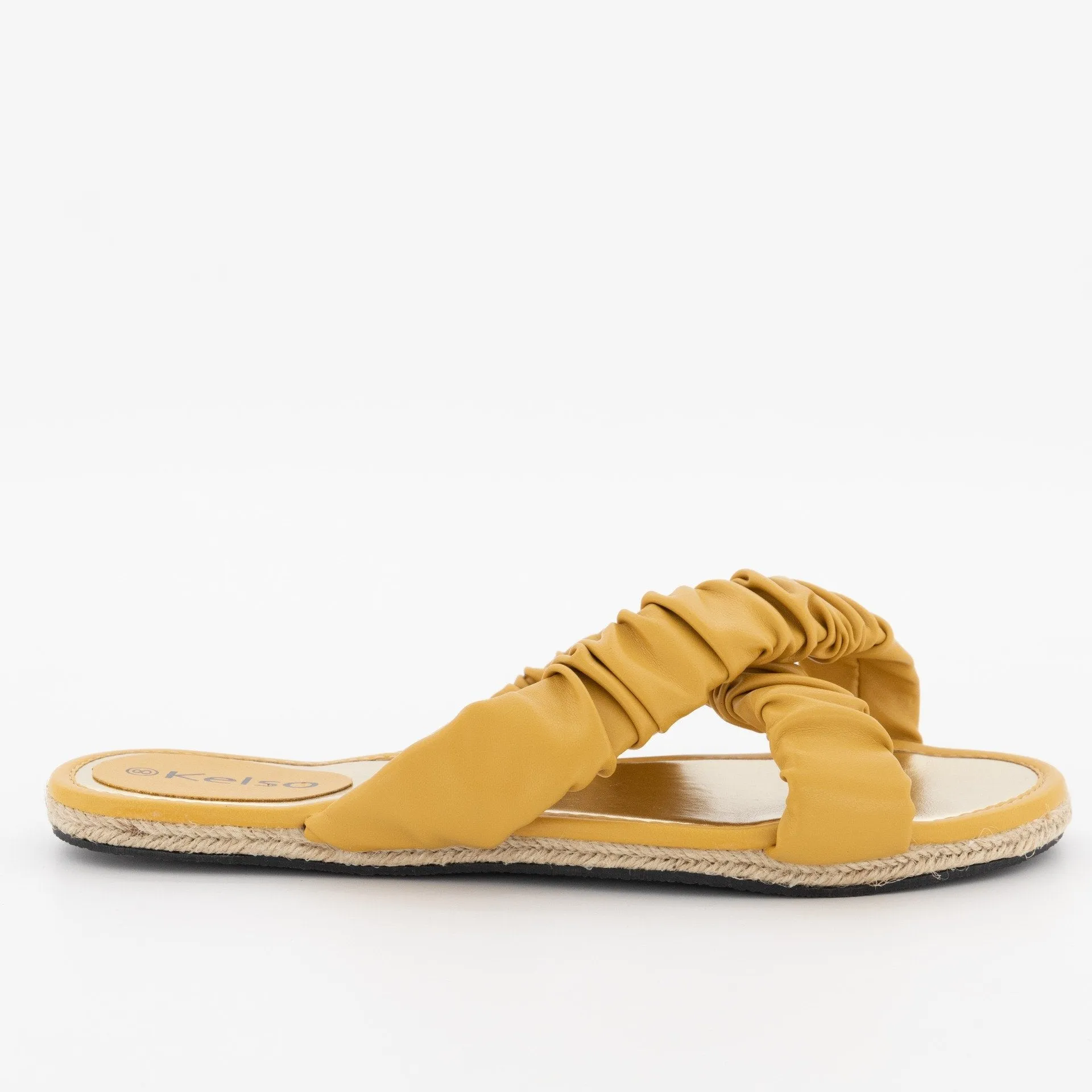 Ladies Pleated Espadrille Push-In Sandal - Mustard