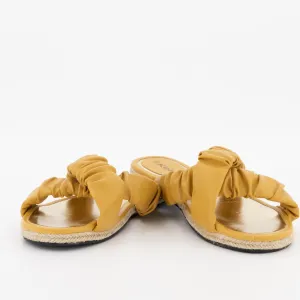 Ladies Pleated Espadrille Push-In Sandal - Mustard