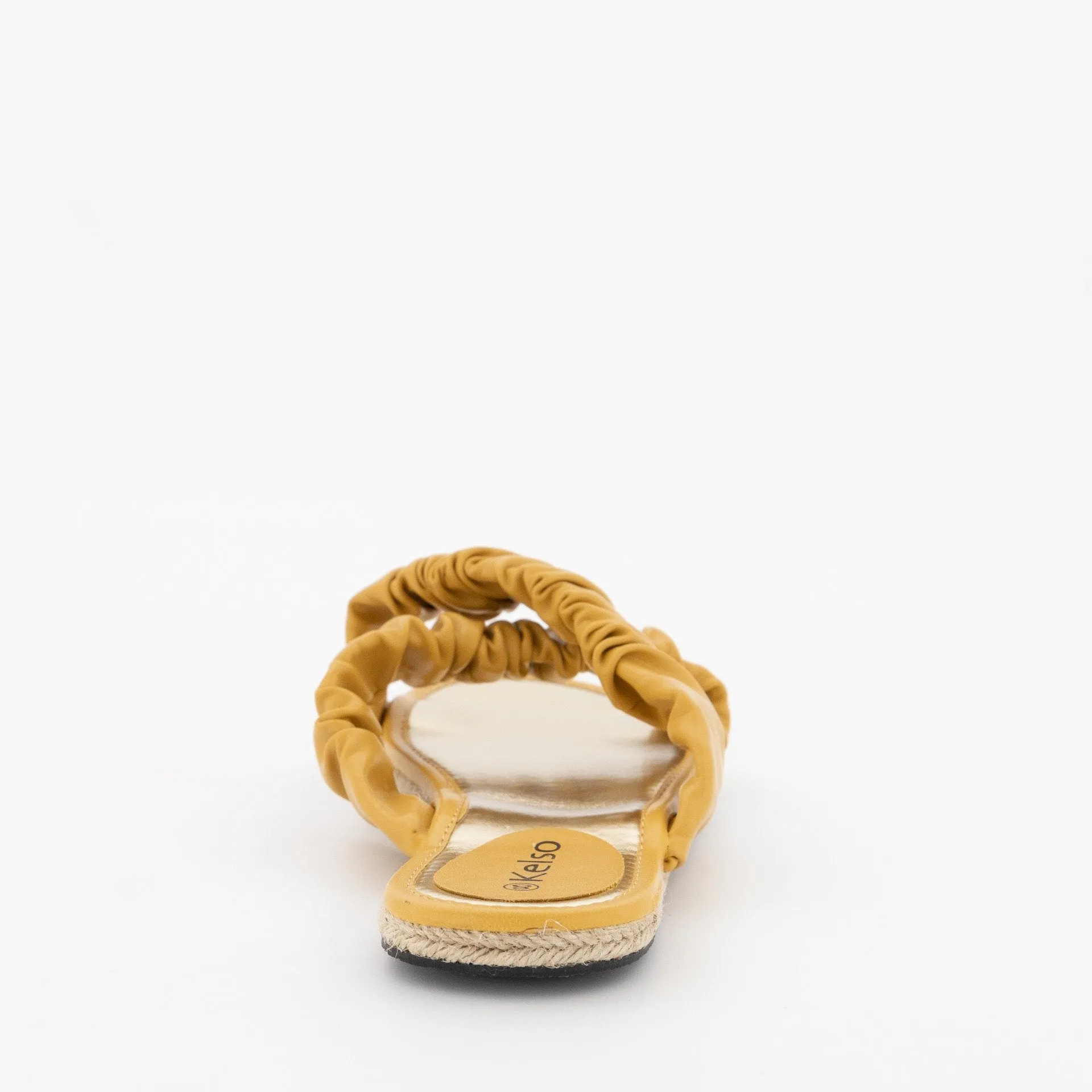 Ladies Pleated Espadrille Push-In Sandal - Mustard