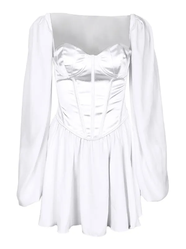 Lantern Sleeve Chiffon Mini Dress