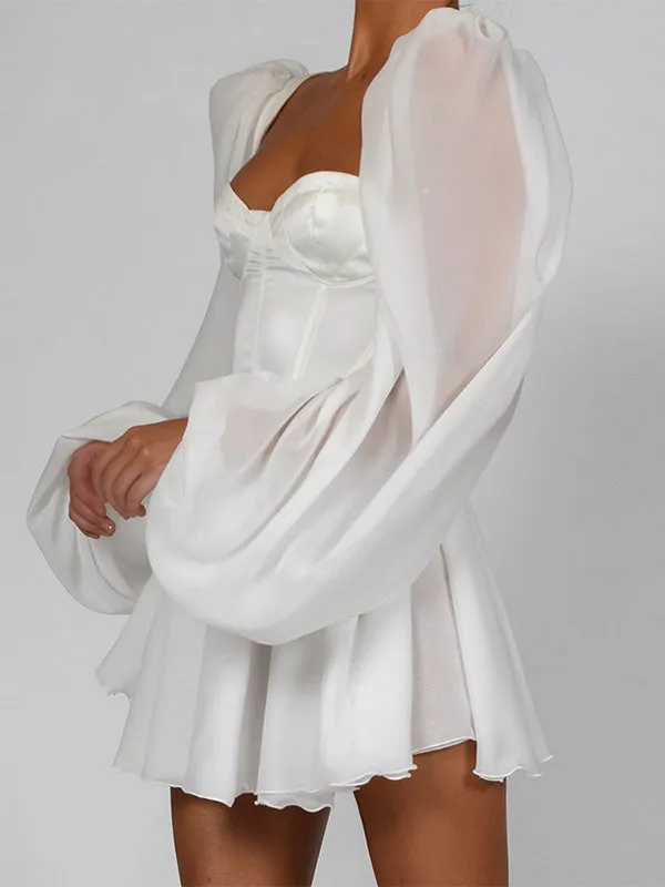 Lantern Sleeve Chiffon Mini Dress