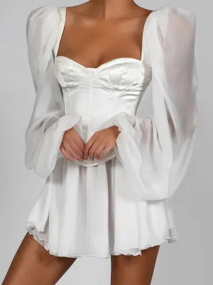 Lantern Sleeve Chiffon Mini Dress