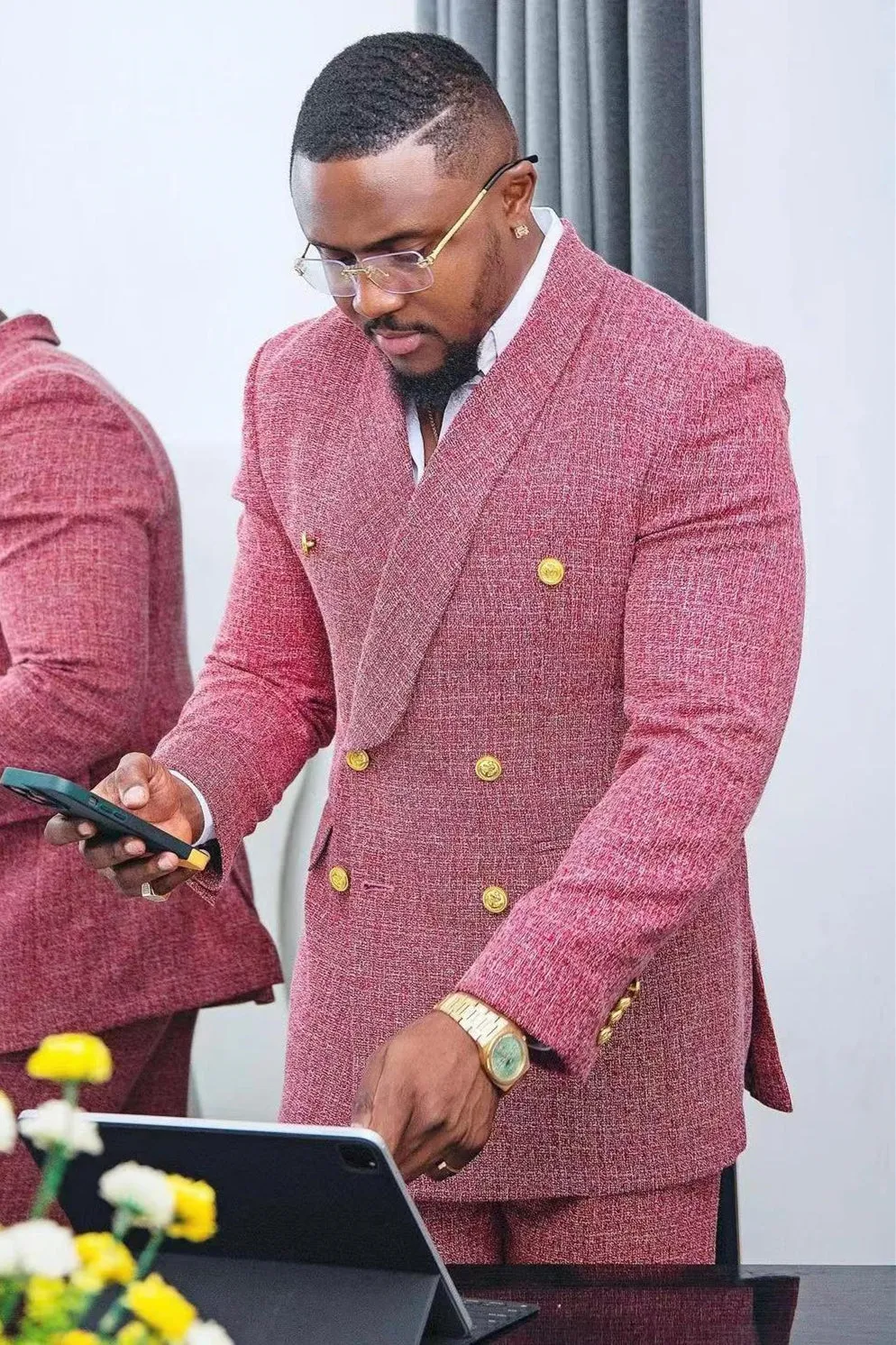 Latest Coat 2 Pieces Dusty Pink Men Suits Pant Design Shawl Collar Prom Tuxedo