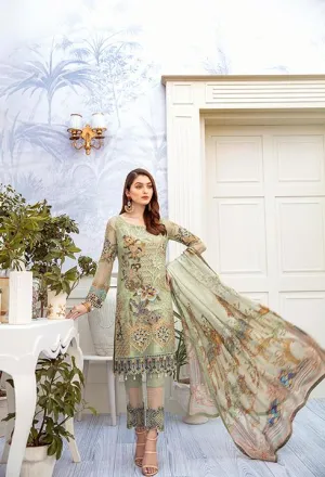 Latest embroidered chiffon dress 2020 online in pista green color # P2517